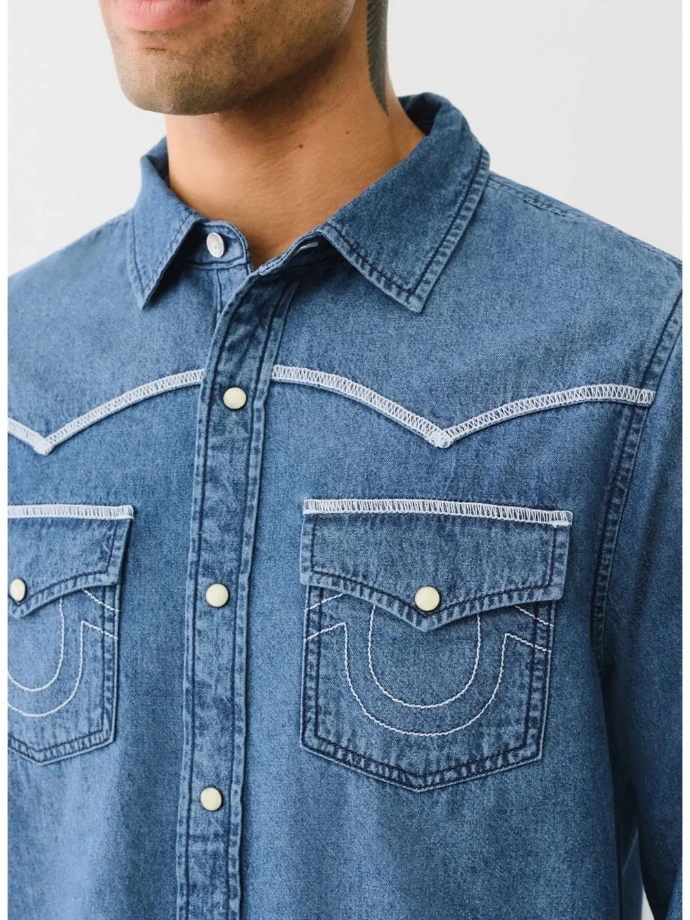 True Religion Blue Denim Western Snap-Front Shirt